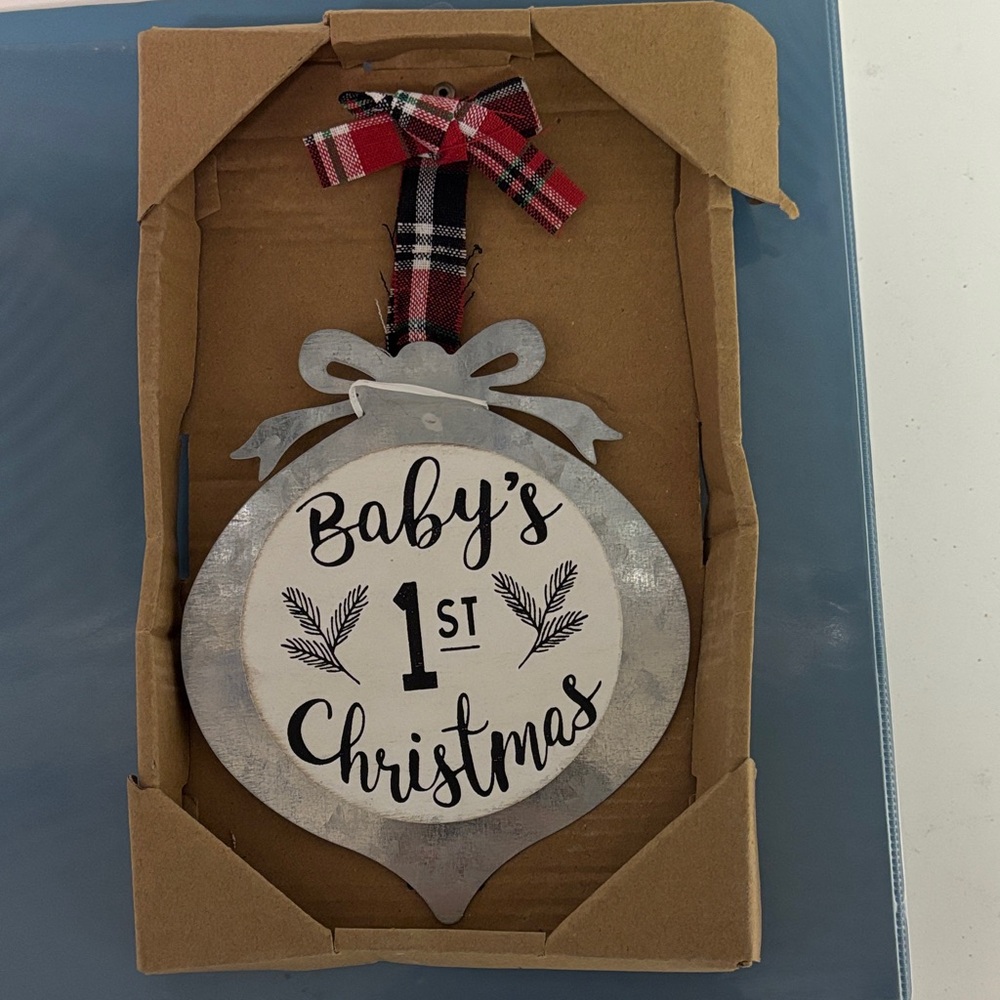Baby's First Christmas Ornament with Plaid Bow